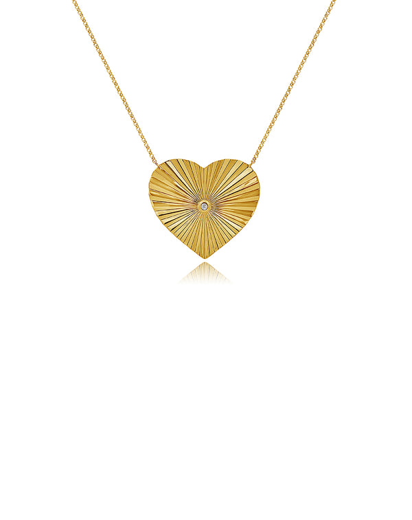 14K Gold Fanned Diamond Center Heart Necklace