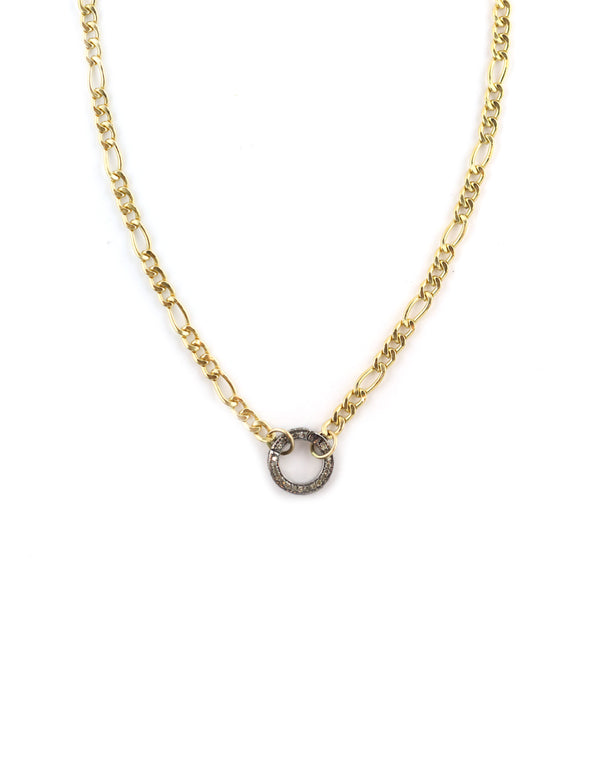 Gold Filled Figaro Diamond Circle Lock Necklace