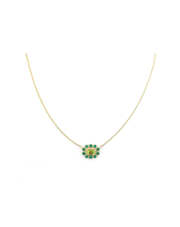 14K Gold Green Amethyst Emerald Necklace