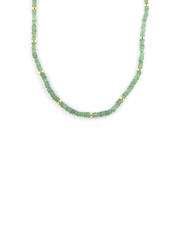 Green Kyanite Gold Rondelle Necklace