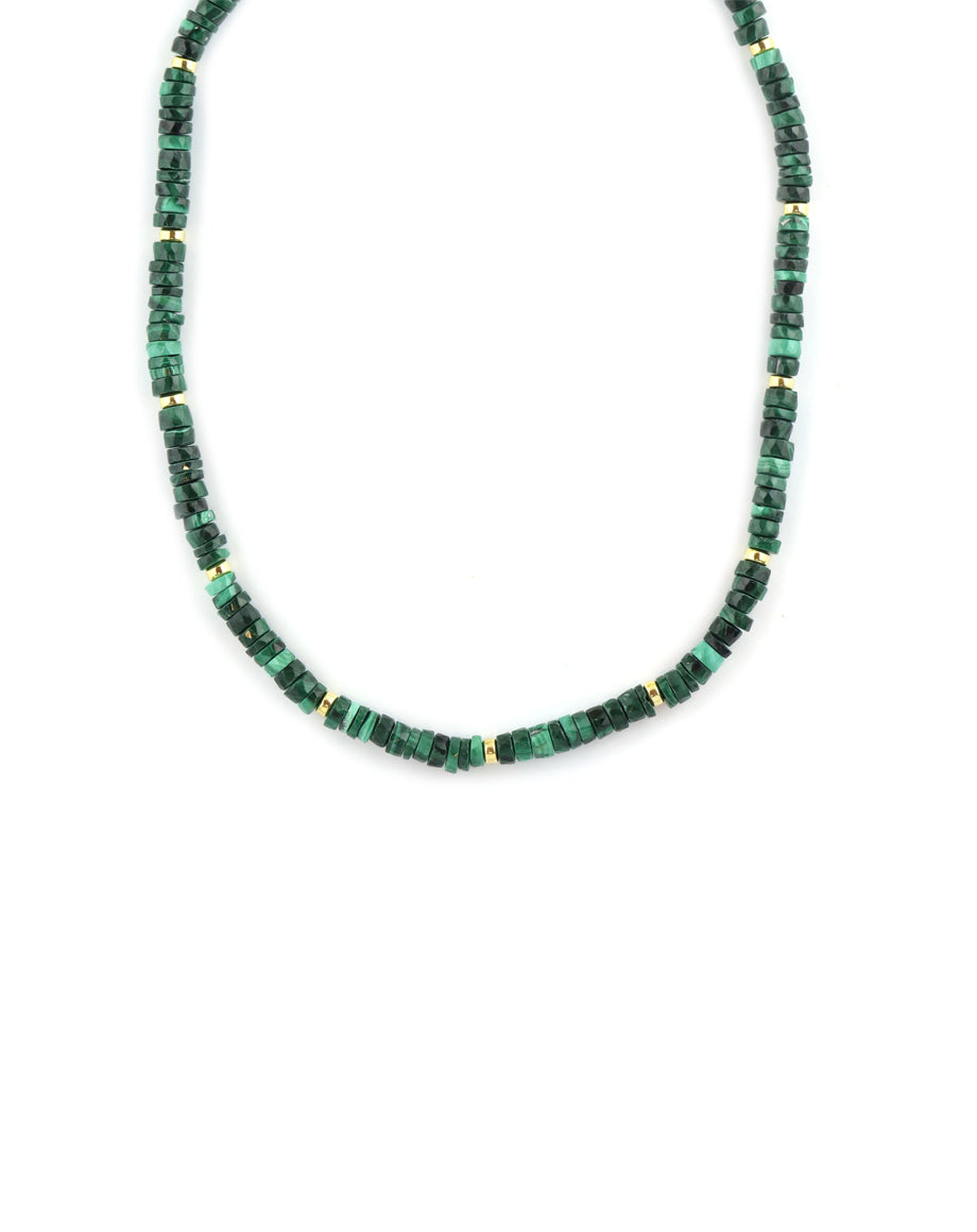 Heishi Malachite Gold Rondelle Necklace