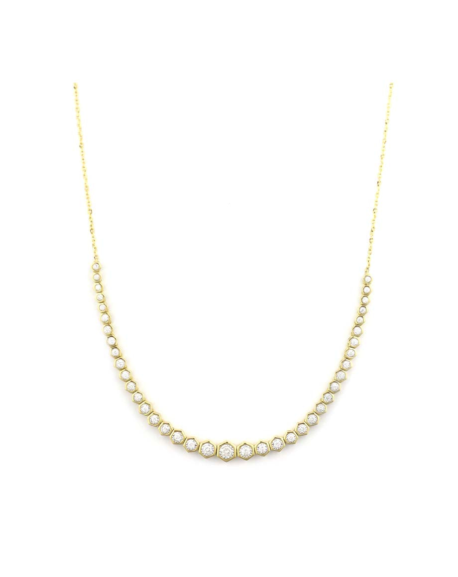 14K Gold Graduated Hexagon Diamond Tennis Necklace