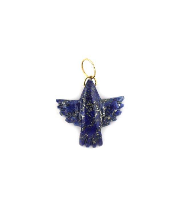 Large 14K Gold Carved Lapis Thunderbird CharmLarge 14K Gold Carved Lapis Thunderbird Charm