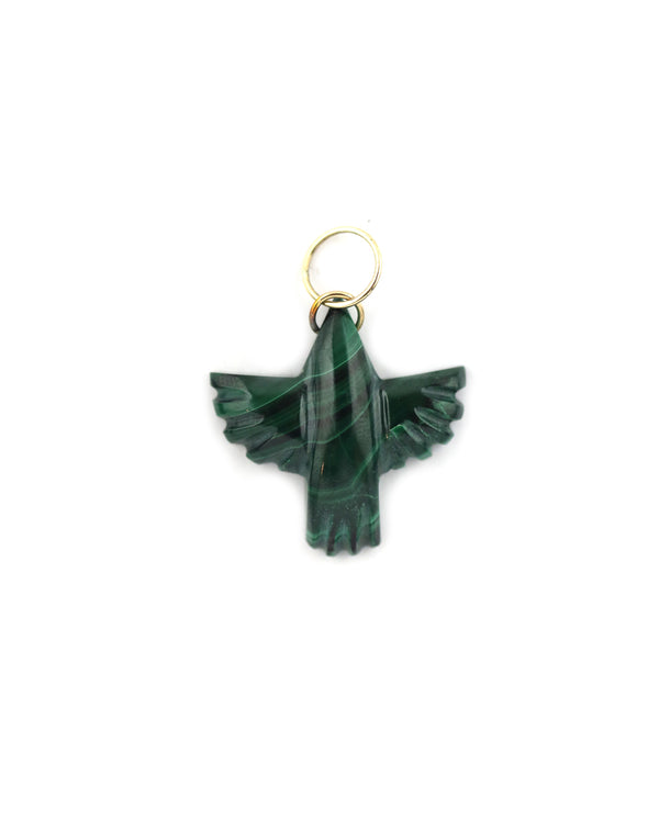 Large 14K Gold Carved Malachite Thunderbird Charm