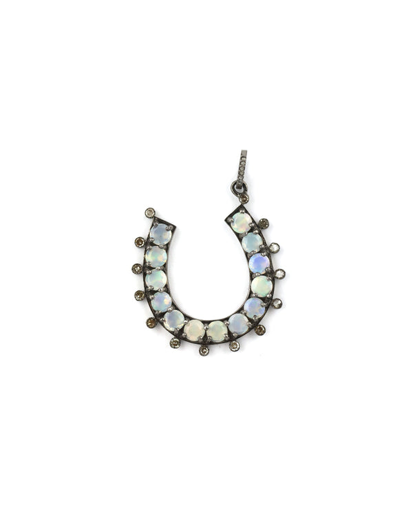 Large Silver Diamond Opal Horseshoe Charm