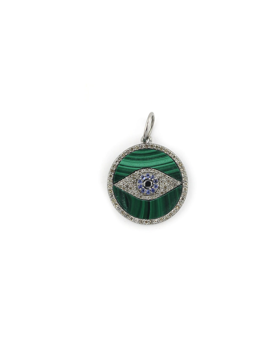 Silver Diamond Malachite Evil Eye Coin