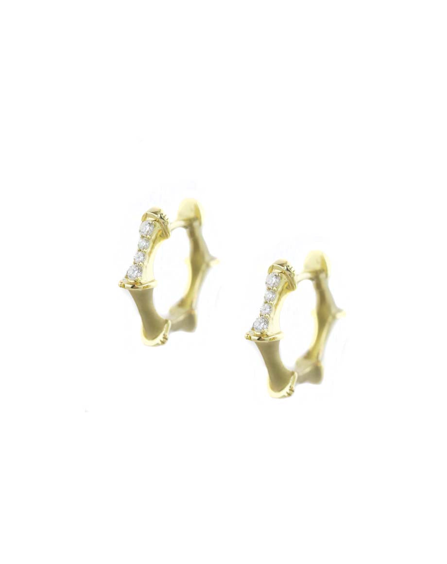 14K Matte Gold Diamond Bamboo Huggies