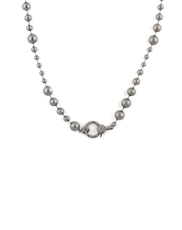 Eva Diamond Lock Necklace: Matte Silver Beads