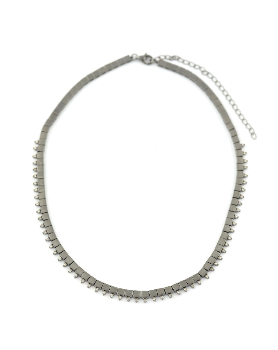 Matte Silver Diamond Omega Necklace