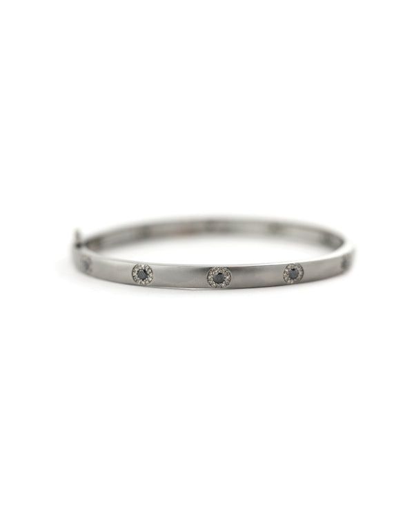 Matte Silver Black Diamond Circle Bangle