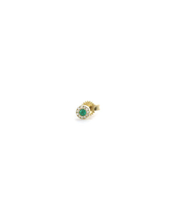 Mini 14K Gold Flat Emerald Diamond Circle Single Stud