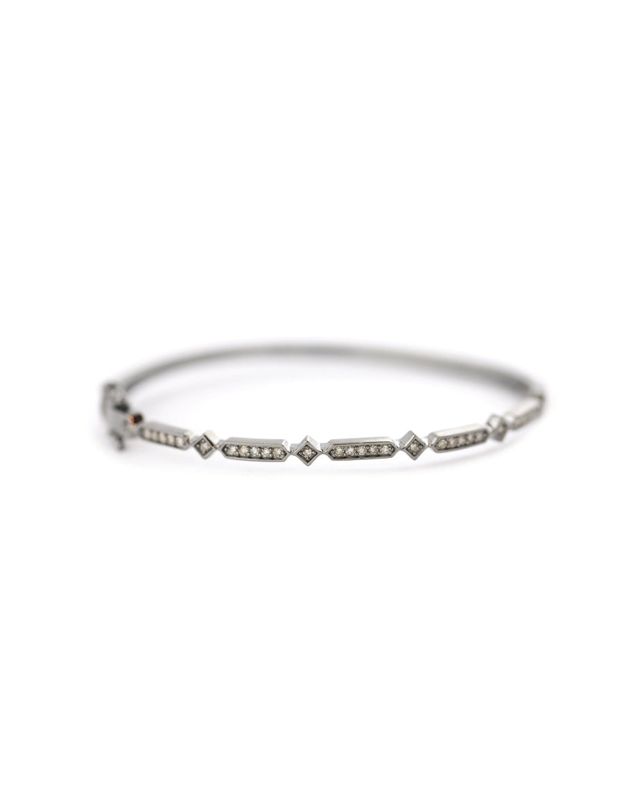 Silver Diamond Rectangle Square Diamond Bangle