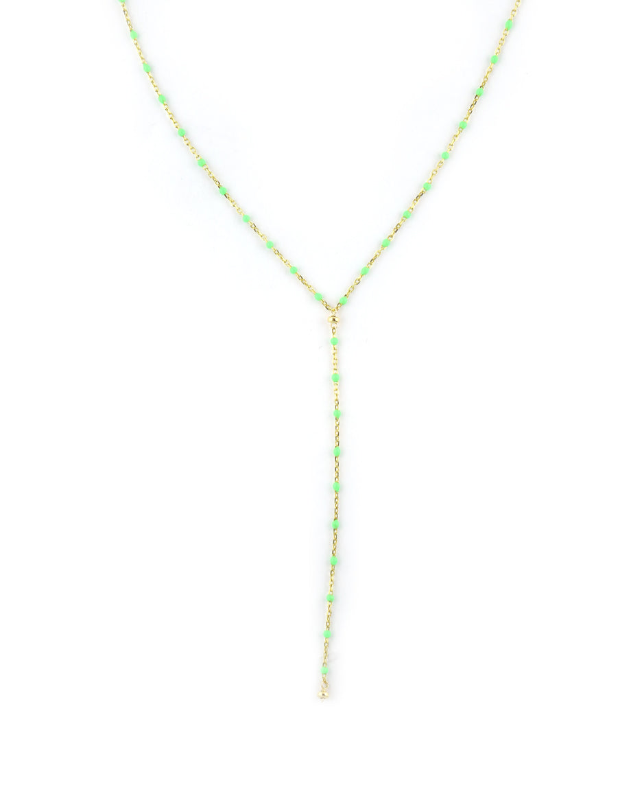 Neon Green Enamel Tin Cup Lariat Necklace