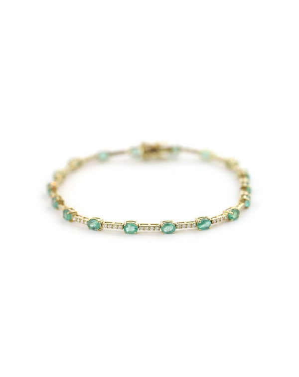 14K YG Oval 3.5ct Emerald .5ct Diamond Tennis Bracelet