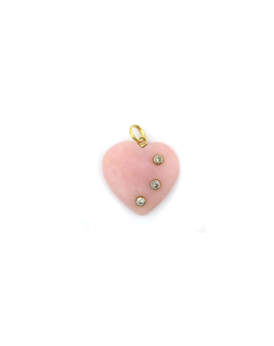 14K Gold Pink Opal Trio Diamond Heart Charm
