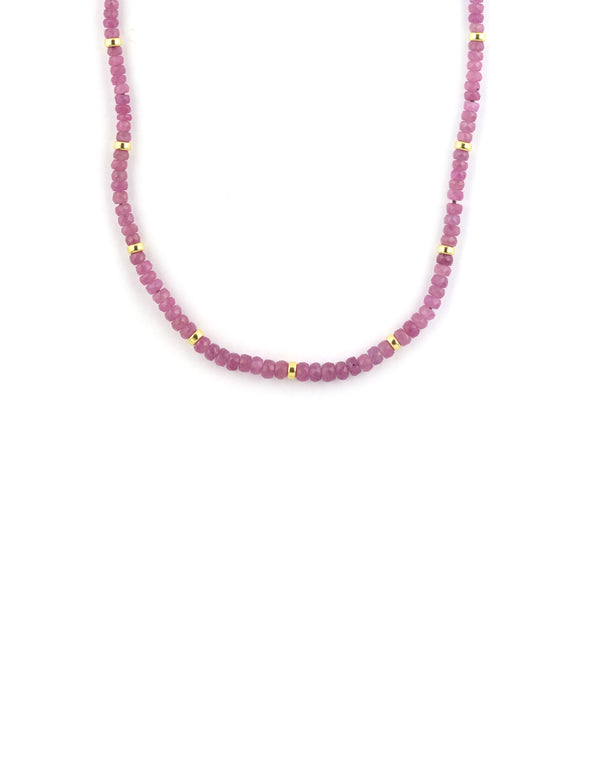 Thick Pink Sapphire Gold Rondelle Necklace