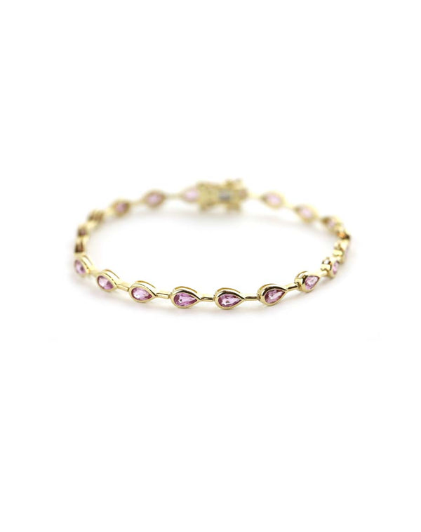 14K Gold 4.4ct Pear Pink Sapphire Bezel Bracelet