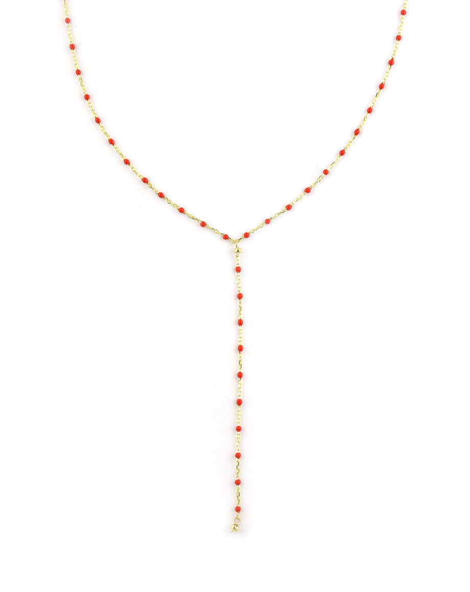 Red Enamel Tin Cup Lariat Necklace