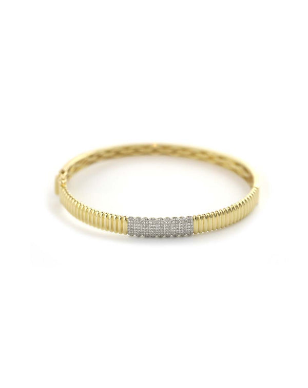 14K Gold Thick Ridged .28ct Diamond Center Bangle