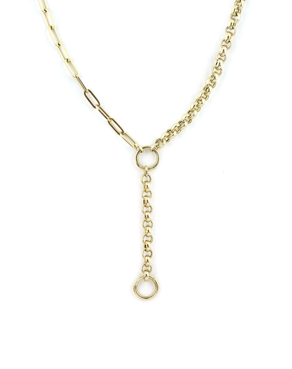 14K Gold Half Rolo Half Paper Clip Y Necklace