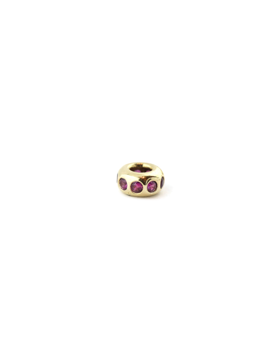 14K Gold Mini Donut Dotted Ruby Charm Spacer