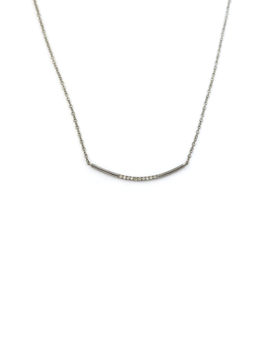 Silver Curved Bar Center Diamond Necklace