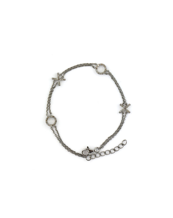 Double Silver Chain Diamond XOXO Bracelet