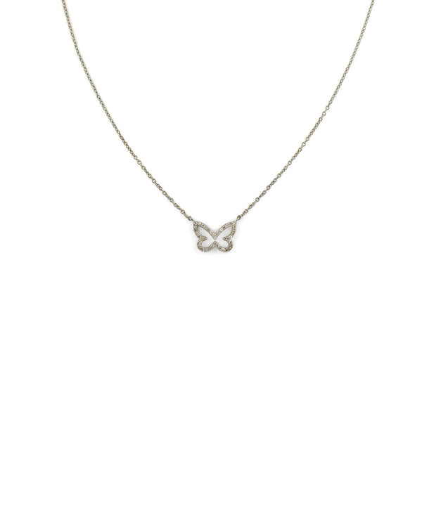 Silver Diamond Cut Out Butterfly Necklace