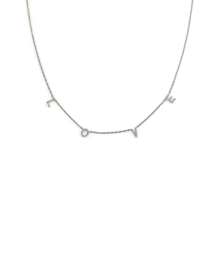 Silver Diamond LOVE Station Necklace