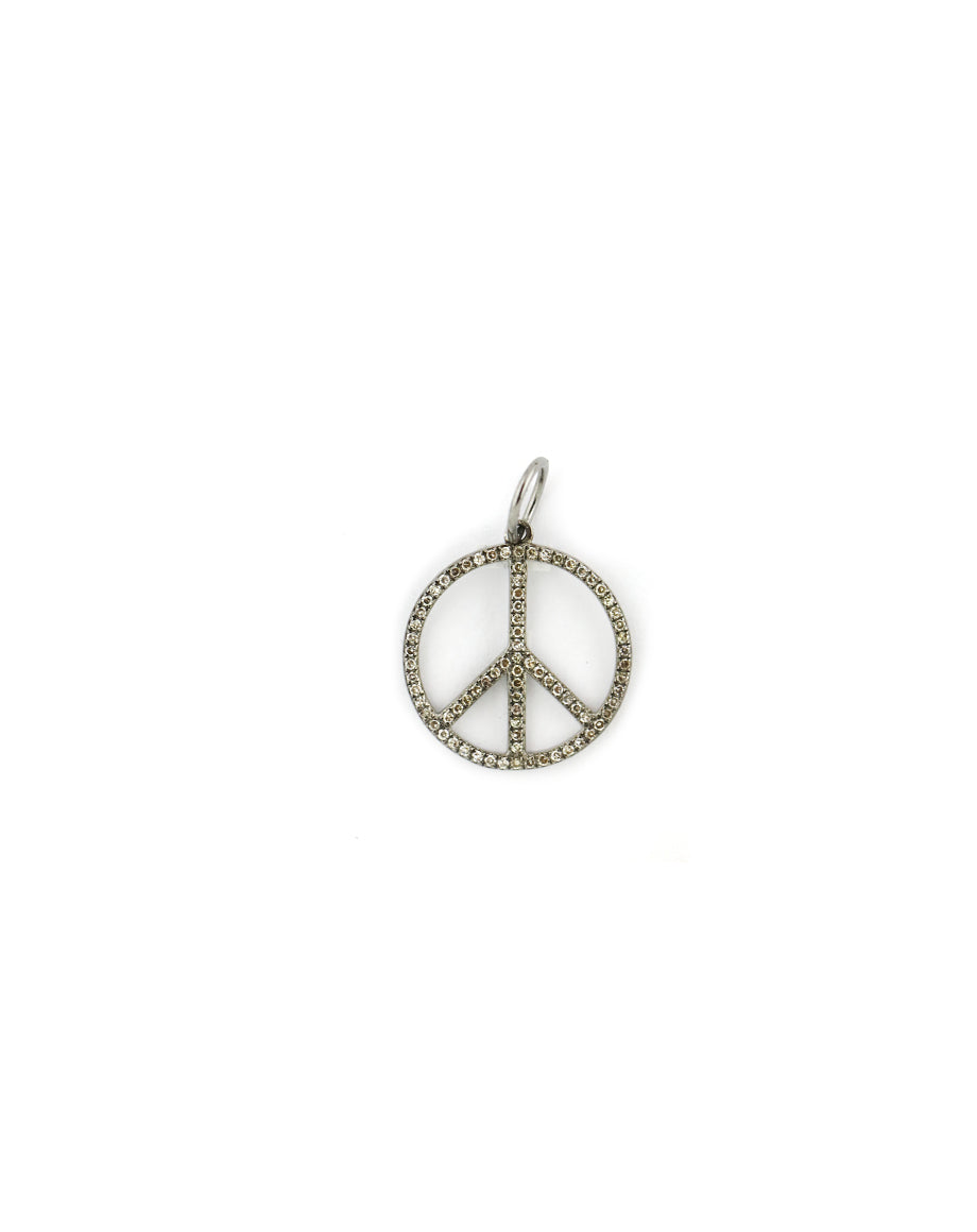 Small Silver Diamond Peace Sign Charm