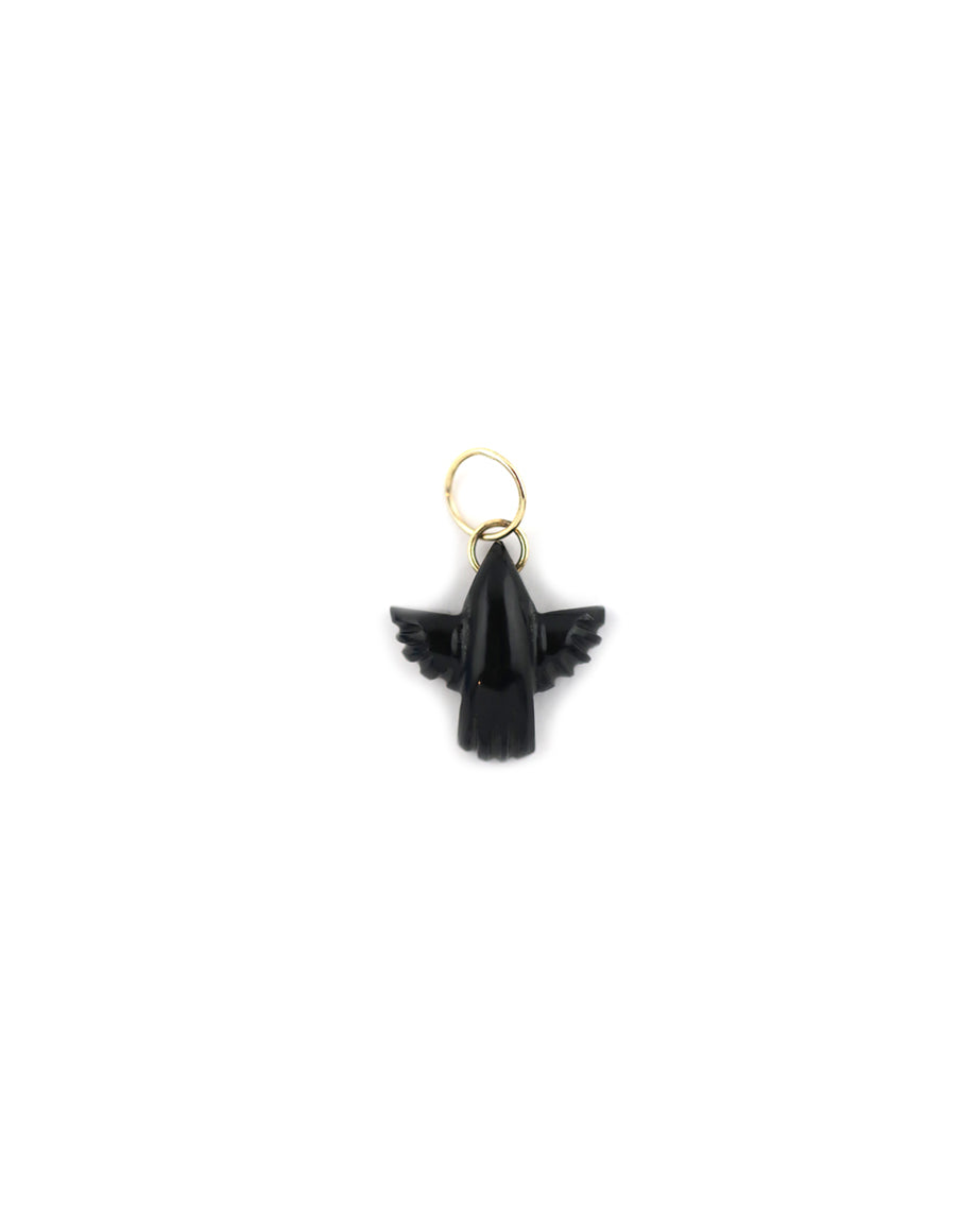 Small 14K Gold Carved Onyx Thunderbird Charm