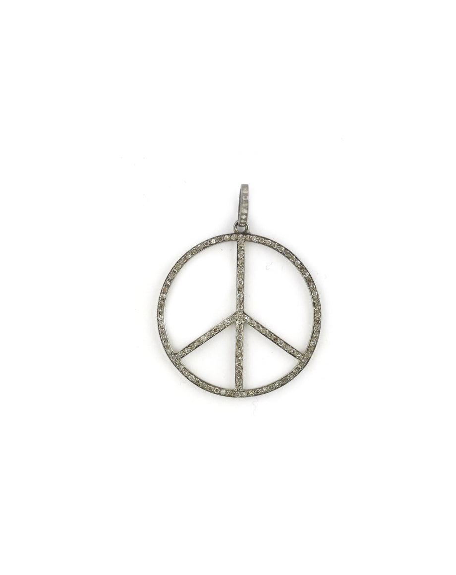 Medium Silver Diamond Peace Sign Charm