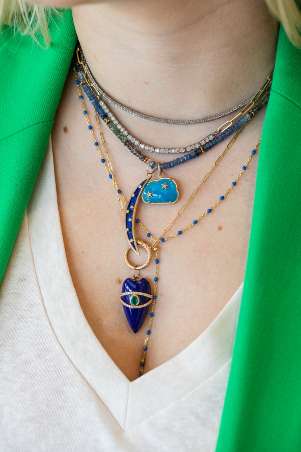 Cobalt Blue Enamel Tin Cup Lariat Necklace