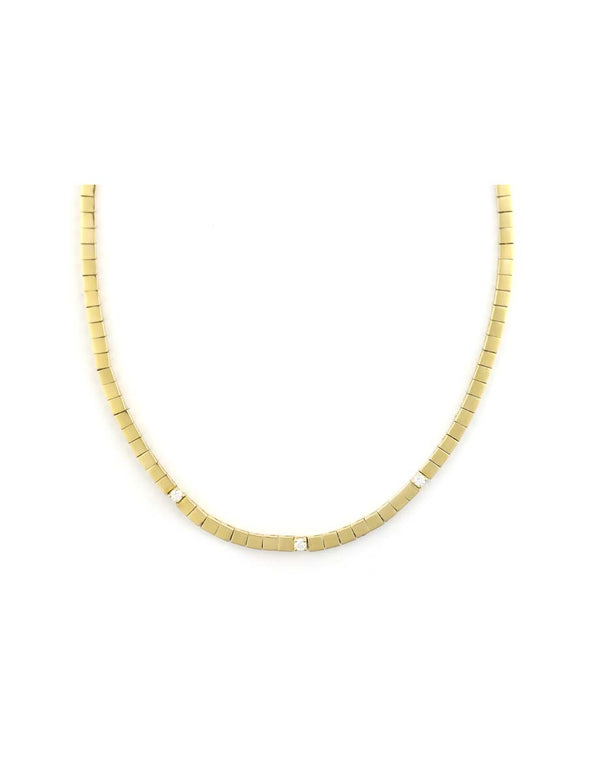 13" 3mm 14K Gold 3 Diamond Omega Necklace