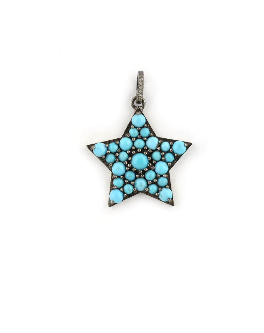 Silver Diamond Cluster Turquoise Star Charm