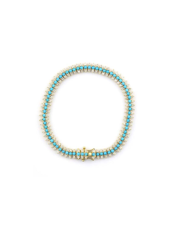 14K Gold Turquoise Diamond Spike Tennis Bracelet
