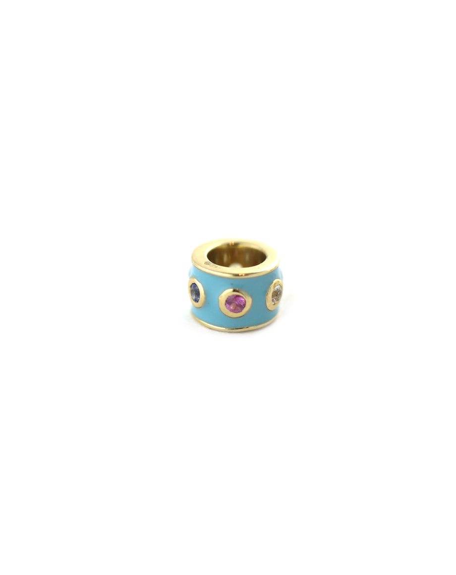 14K Gold Turquoise Enamel Rainbow Sapphire Charm Spacer