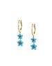 14K Gold Diamond Turquoise Flower Charm Huggies