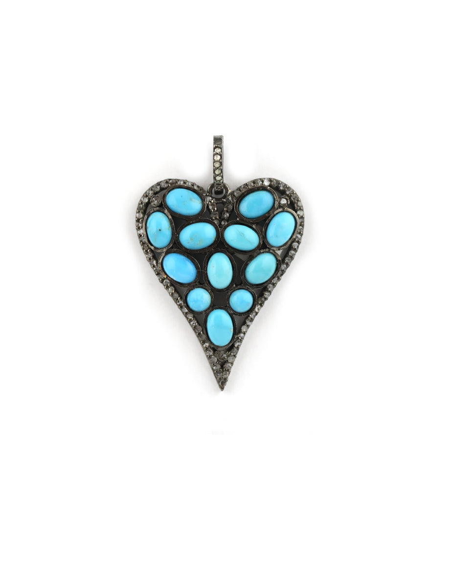 Silver Diamond Cluster Turquoise Elongated Heart Charm