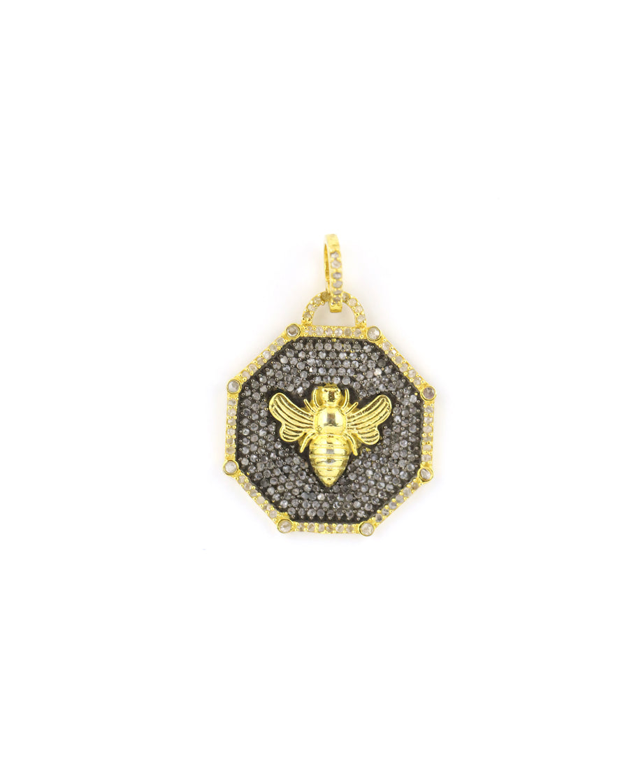 Two Tone Diamond Bee Octagon Pendant