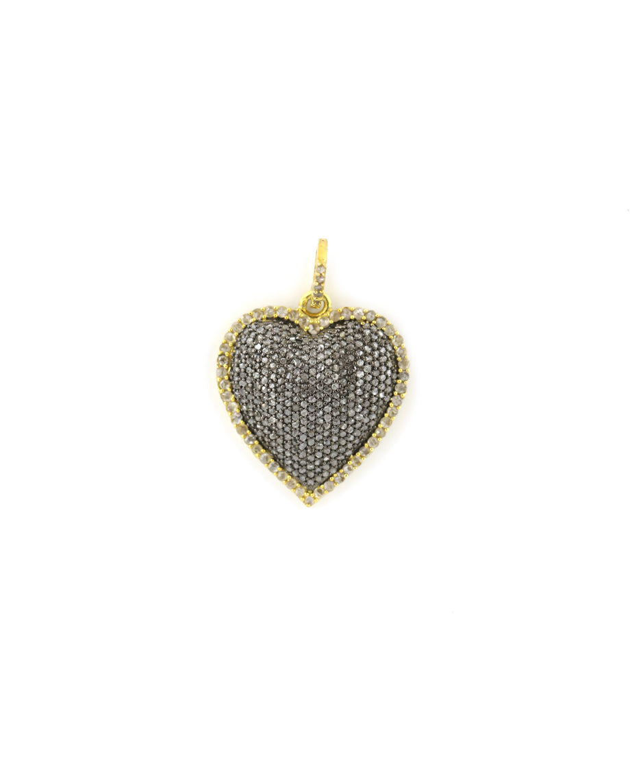 Gold Frame Silver Diamond Puffy Heart
