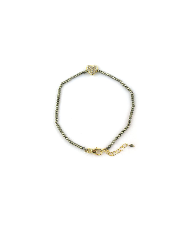 14K Gold Diamond Heart Tiny Pyrite Bracelet