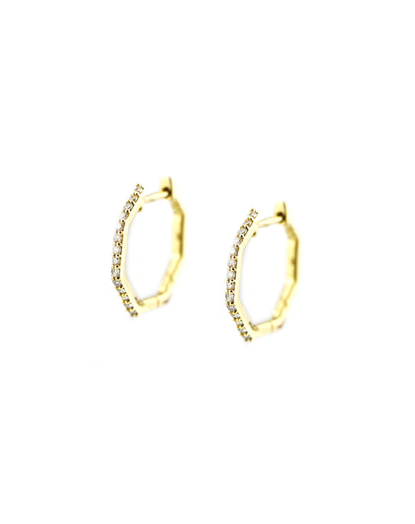 14K Gold Hexagon Point Diamond Huggie Hoops