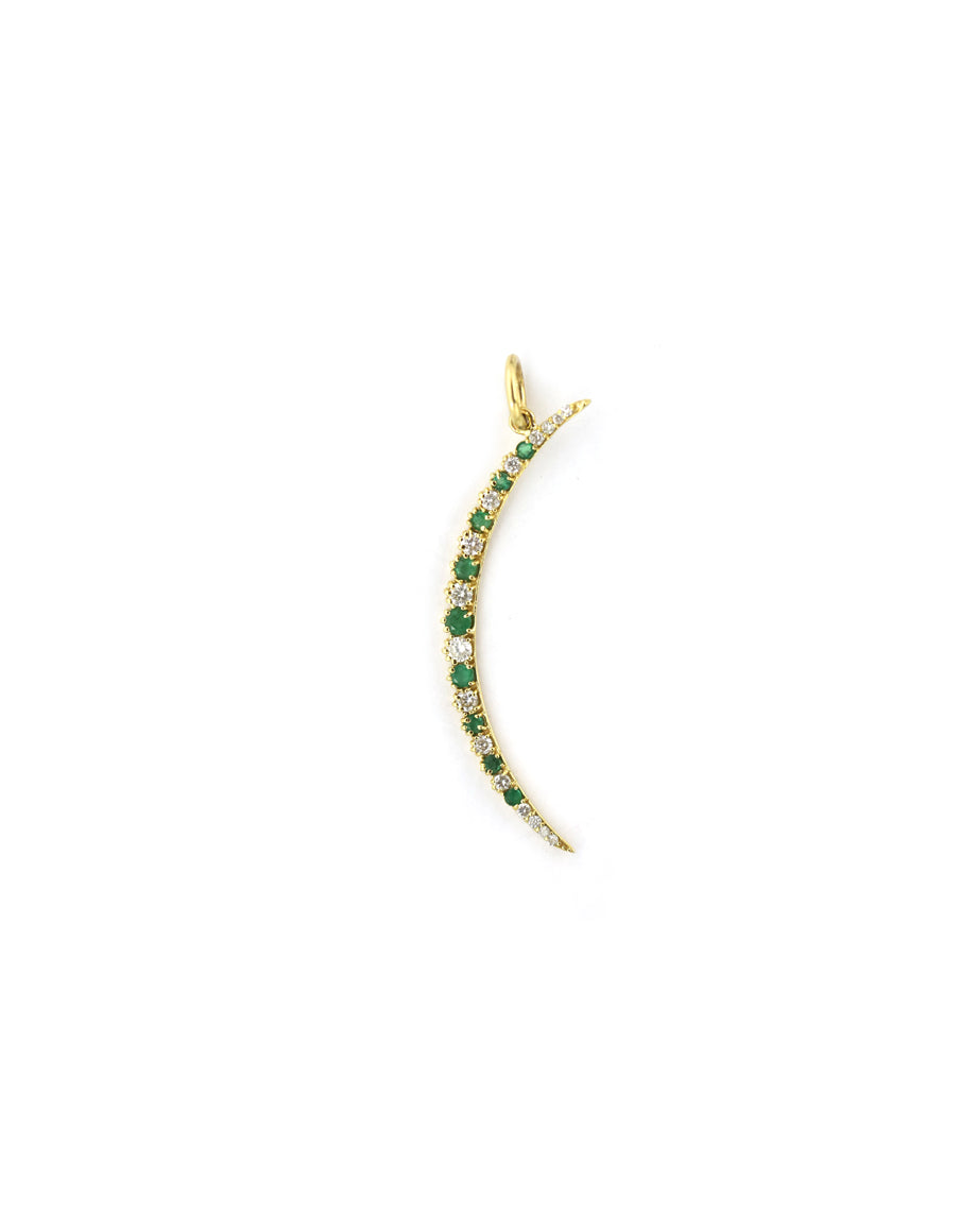 14K Gold Slim Diamond Emerald Moon Charm