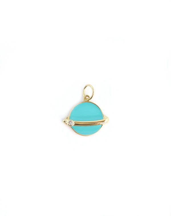 14K Gold Turquoise Enamel Planet Charm