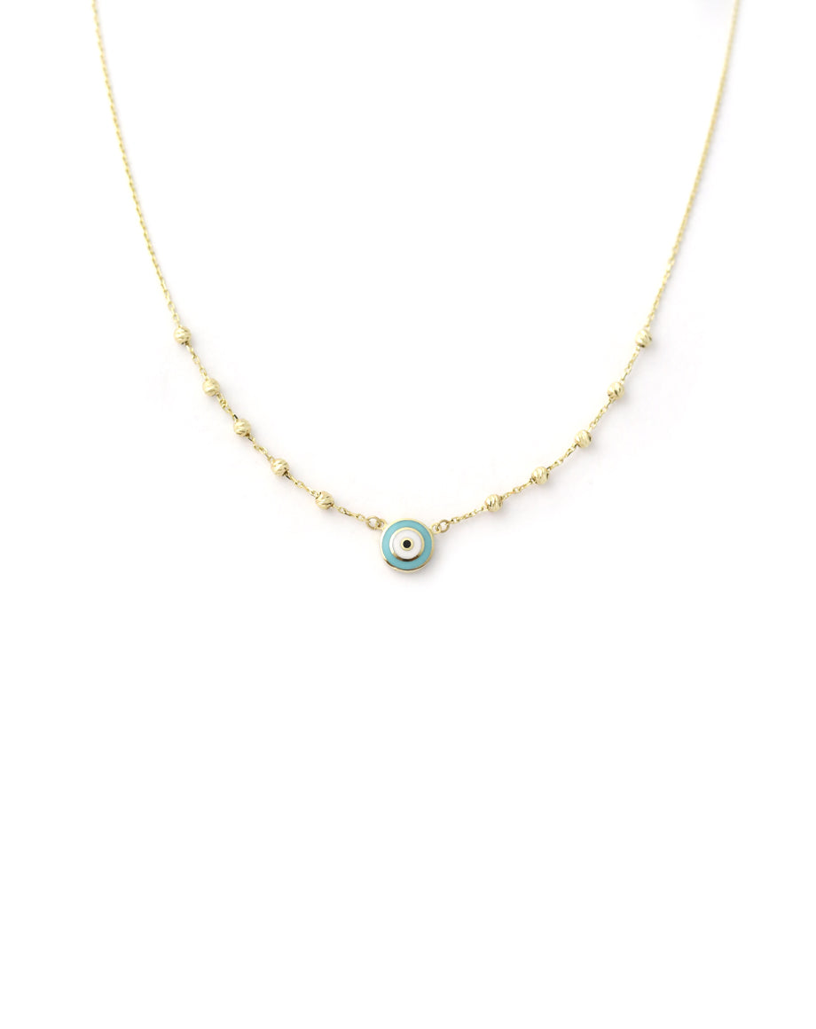 14K Gold Evil Eye Dot Station Chain Necklace