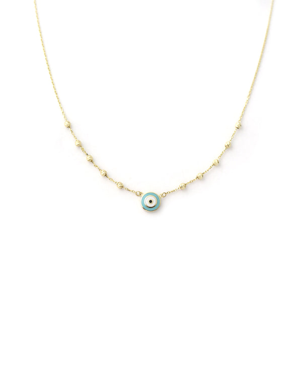 14K Gold Evil Eye Dot Station Chain Necklace