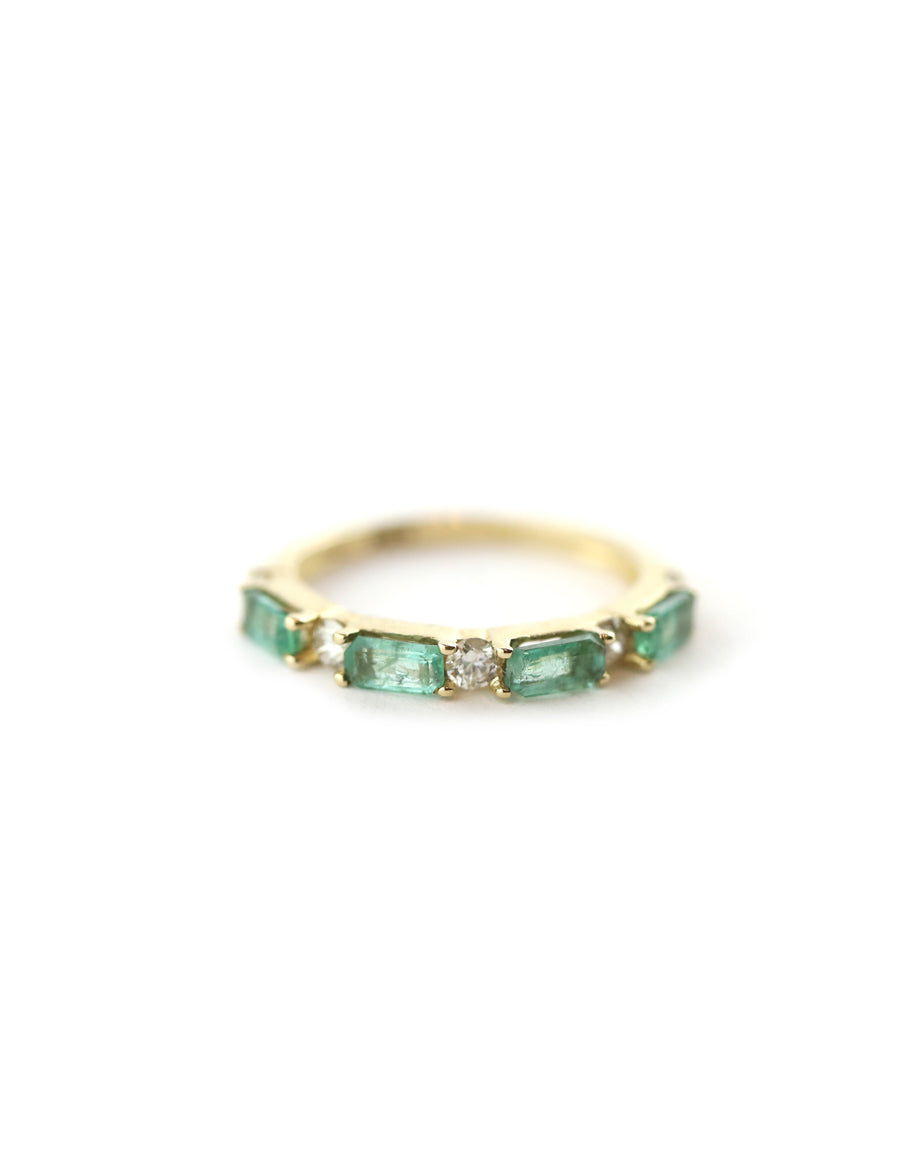 14K Gold 1/2 .9ct Baguette Emerald Diamond Ring