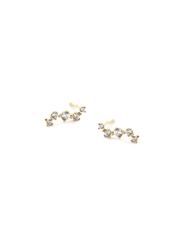 14K Gold 5 Crystal Zigzag Studs