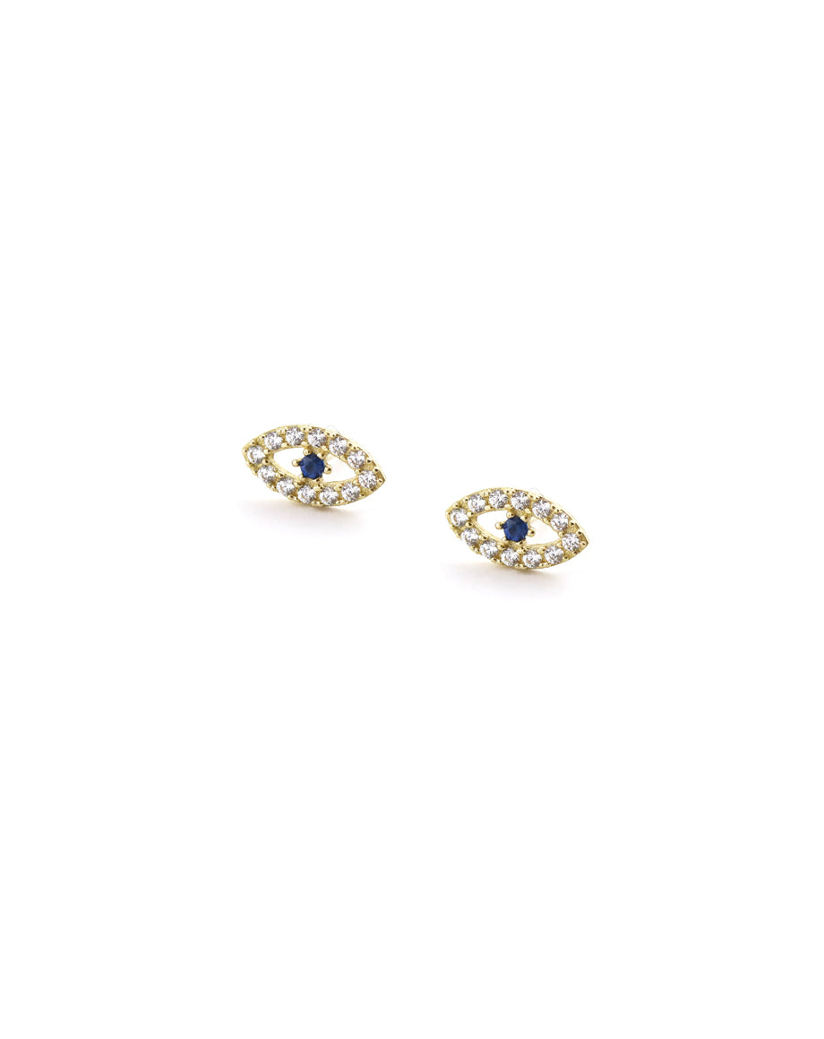 14K Gold Mini Crystal Cut Out Evil Eye Studs
